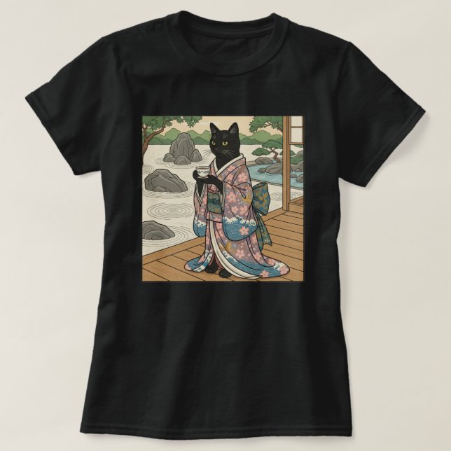 Kimono Black Cat  T-Shirt (Design Front)