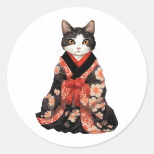  Kimono  Cat Classic Round Sticker