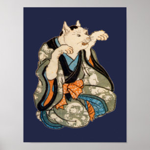 Kimono Cat, Utagawa Yoshifuji, Ukiyo-e Poster