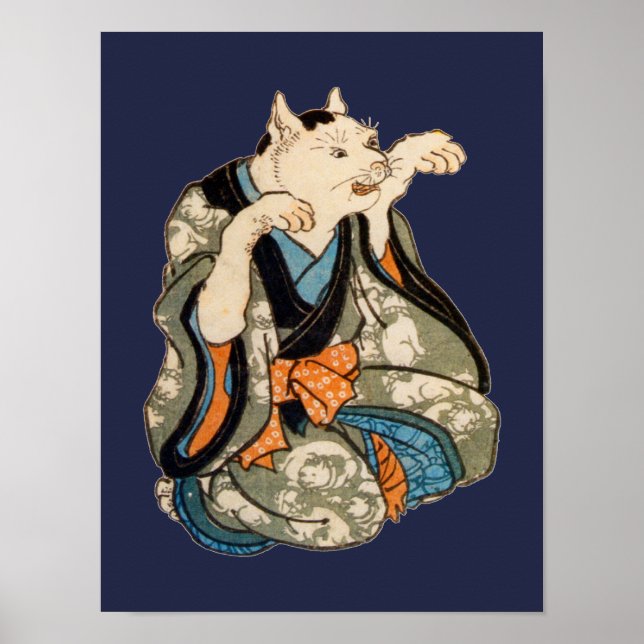 Kimono Cat, Utagawa Yoshifuji, Ukiyo-e Poster (Front)