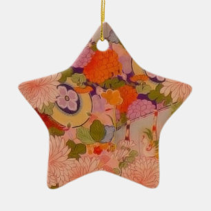 Kimono Flower Pink Floral Pattern Ceramic Tree Decoration