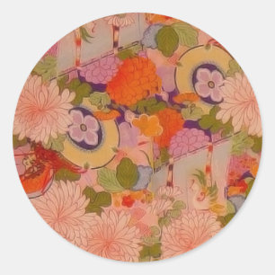 Kimono Flower Pink Floral Pattern Classic Round Sticker