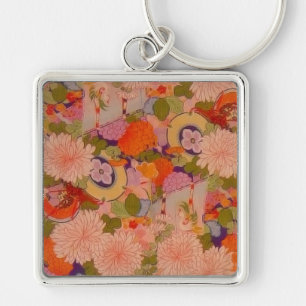 Kimono Flower Pink Floral Pattern Key Ring
