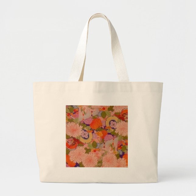 Kimono Flower Pink Floral Pattern Large Tote Bag (Front)