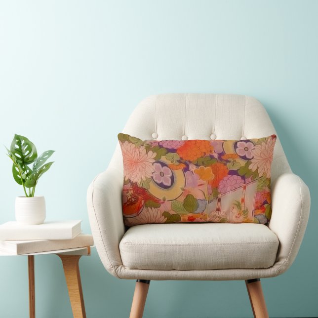 Kimono Flower Pink Floral Pattern Lumbar Cushion (Chair)