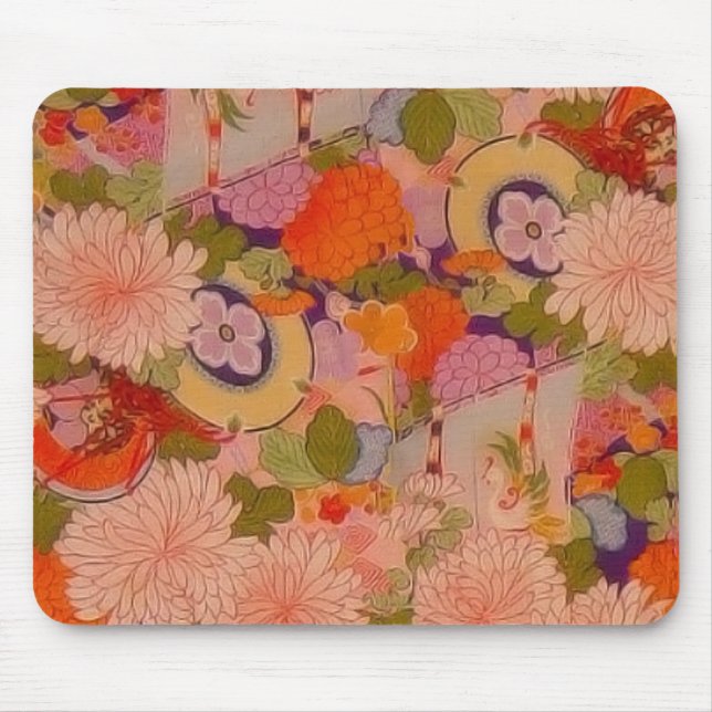 Kimono Flower Pink Floral Pattern Mouse Mat (Front)