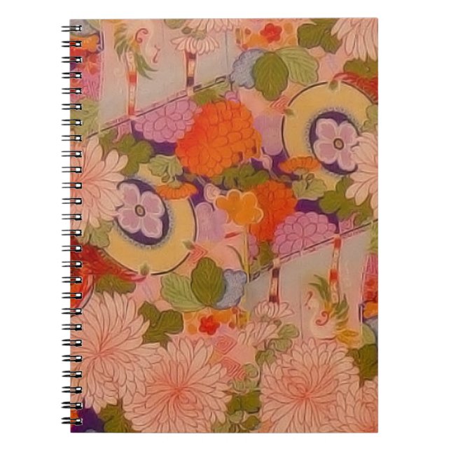 Kimono Flower Pink Floral Pattern Notebook (Front)