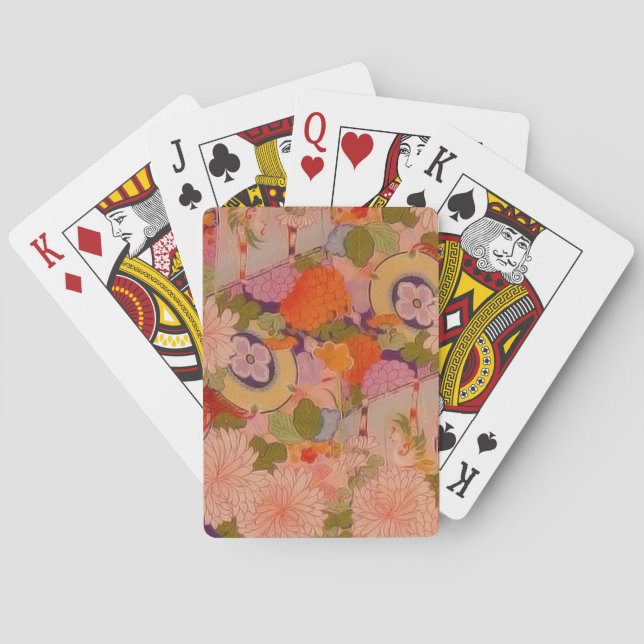 Kimono Flower Pink Floral Pattern Playing Cards (Back)