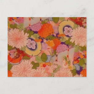 Kimono Flower Pink Floral Pattern Postcard