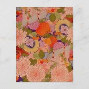 Kimono Flower Pink Floral Pattern Postcard