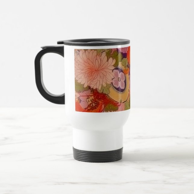 Kimono Flower Pink Floral Pattern Travel Mug (Left)