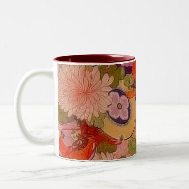 Kimono Flower Pink Floral Pattern Two-Tone Coffee Mug (Left)