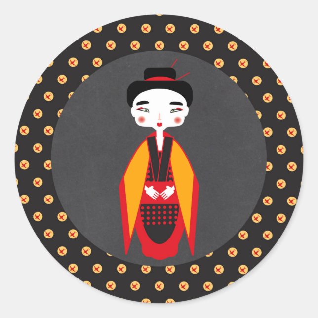 Kimono Girl Birthday Party Classic Round Sticker (Front)
