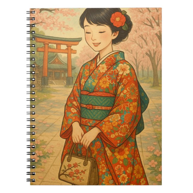 Kimono Girl – Cherry Blossom Notebook (Front)