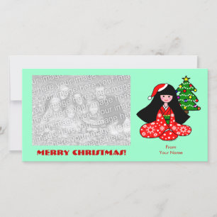 Kimono Girl Christmas Cartoon Illustration Holiday Card