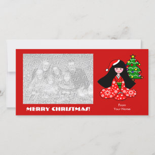 Kimono Girl Christmas Cartoon Illustration Holiday Card