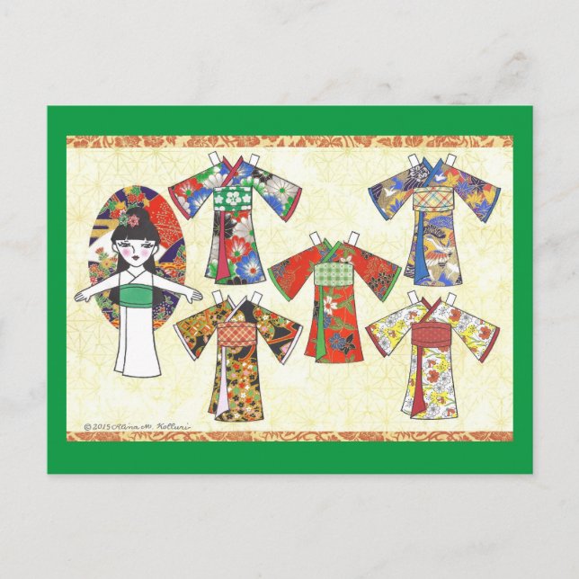 Kimono Girl Kokeshi Paper Doll Postcard (Front)