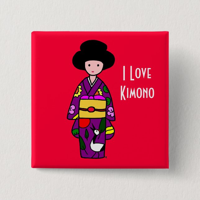 Kimono Girl Purple Cartoon 15 Cm Square Badge (Front)
