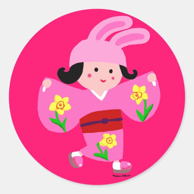 Kimono Girl Usagi Classic Round Sticker (Front)