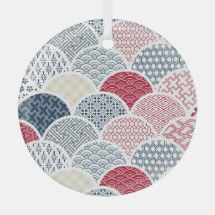 Kimono Line Art: Traditional Geometric Pattern Glass Tree Decoration