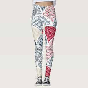 Kimono Line Art: Traditional Geometric Pattern Leggings