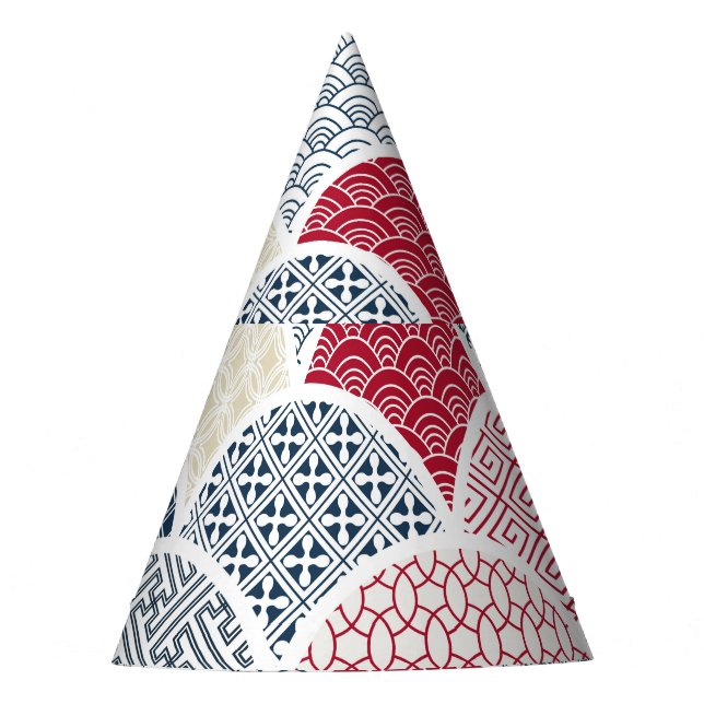 Kimono Line Art: Traditional Geometric Pattern Party Hat (Front)