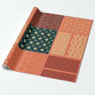 Kimono Mix Pattern Red Wrapping Paper