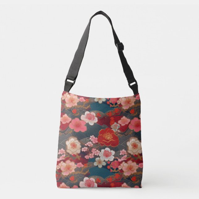 Kimono pattern inspired japanese fabric crossbody bag (Front)