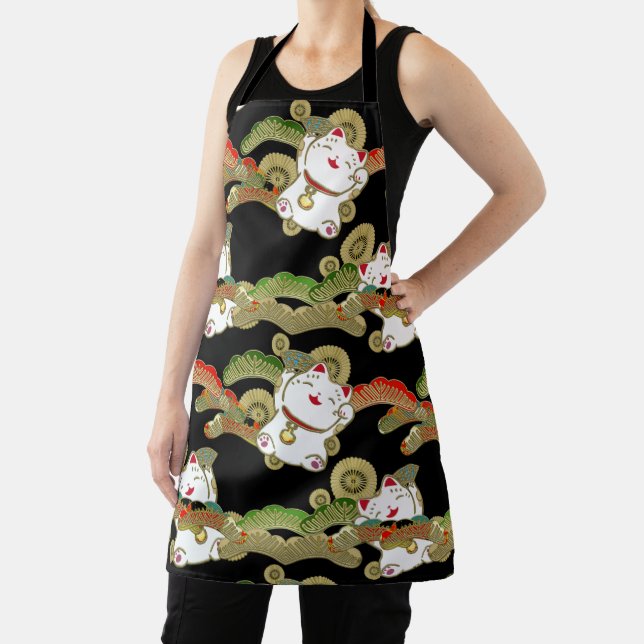 Kimono Pattern maneki nekko Japanese Print Apron (Insitu)