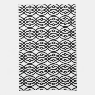Kimono print, black on white tea towel