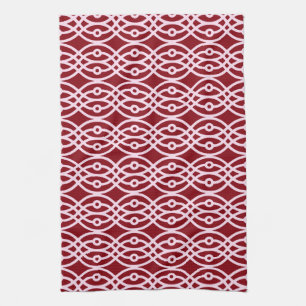 Kimono print, burgundy and pink tea towel