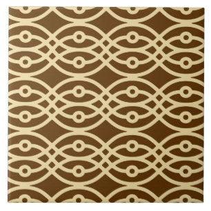 Kimono print, chocolate brown and tan tile