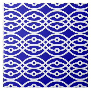 Kimono print, cobalt blue and white tile