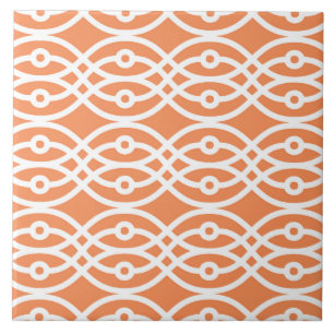 Kimono print, coral orange and white tile
