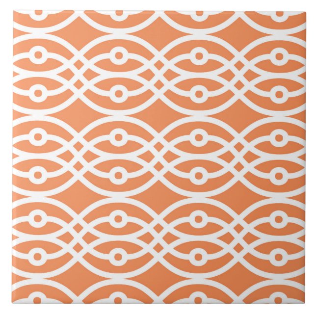 Kimono print, coral orange and white tile (Front)