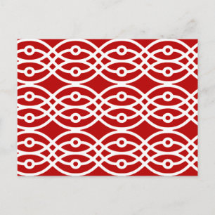 Kimono print, dark red and white postcard