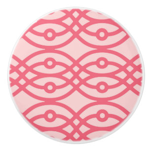 Kimono print, deep coral pink ceramic knob