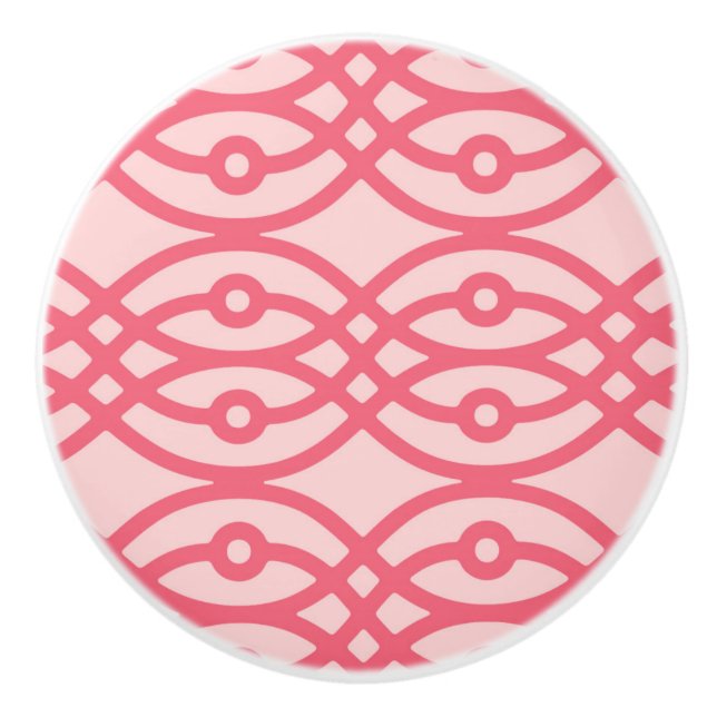 Kimono print, deep coral pink ceramic knob (Front)