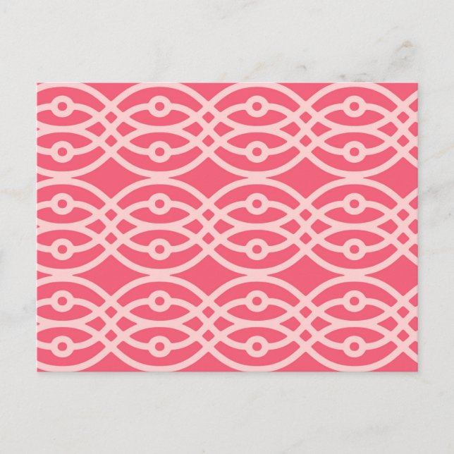 Kimono print, deep coral pink postcard (Front)