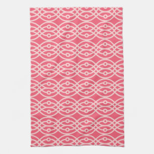 Kimono print, deep coral pink tea towel