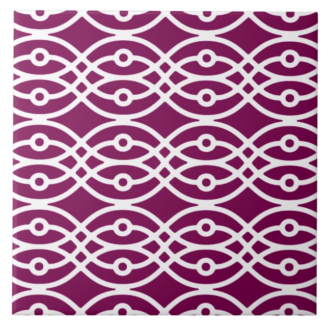 Kimono print, eggplant purple and white tile (Front)