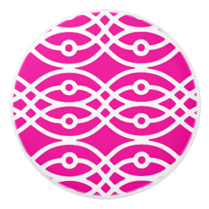 Kimono print, fuchsia pink and white ceramic knob