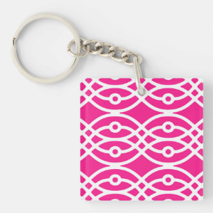 Kimono print, fuchsia pink and white key ring