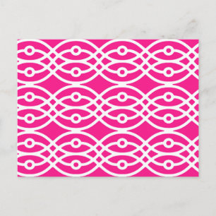 Kimono print, fuchsia pink and white postcard
