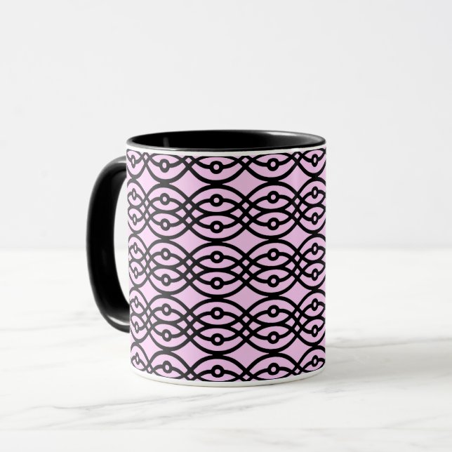 Kimono print, ice pink and black mug (Front Left)