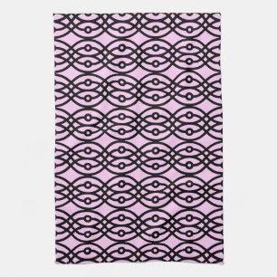 Kimono print, ice pink and black tea towel