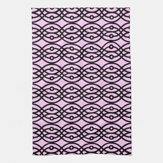 Kimono print, ice pink and black tea towel (Vertical)
