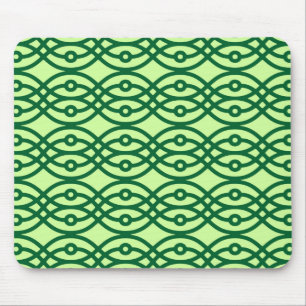 Kimono print, light & dark green mouse mat