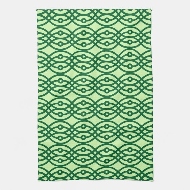 Kimono print, light & dark green tea towel (Vertical)