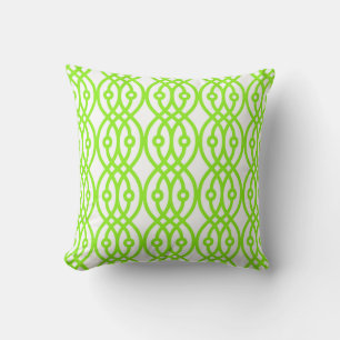 Kimono print, lime green and white cushion